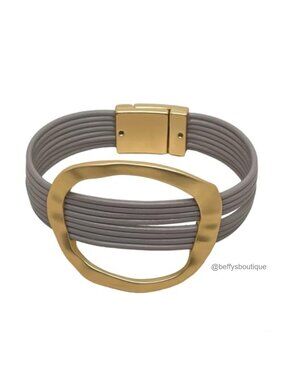 Handmade Layered Leather Wrap Bracelet Textured Gold Circle Cuff Bangle
